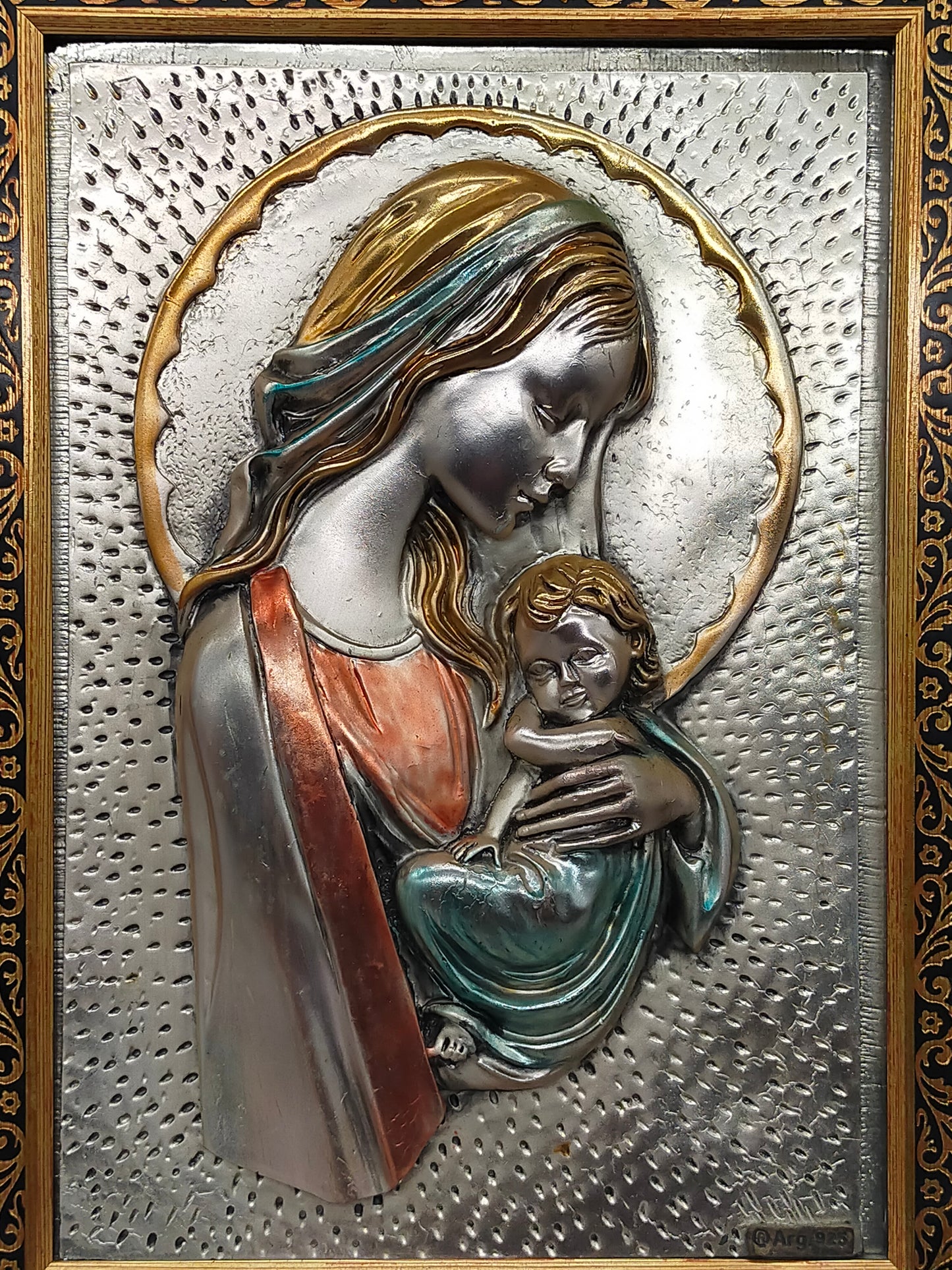 Exklusives 925er Silberrelief Madonna mit Kind – Edler Holzrahmen