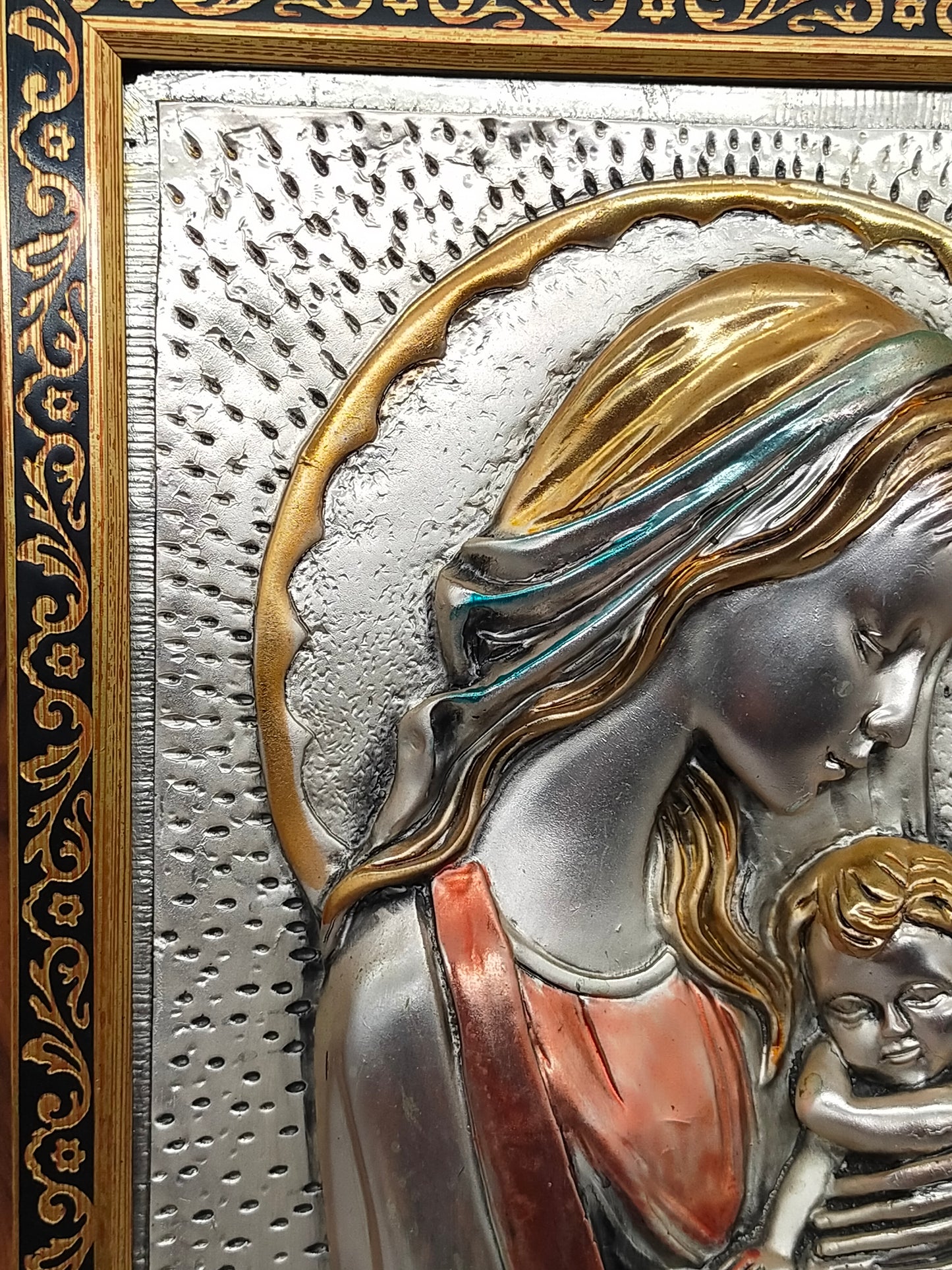 Exklusives 925er Silberrelief Madonna mit Kind – Edler Holzrahmen