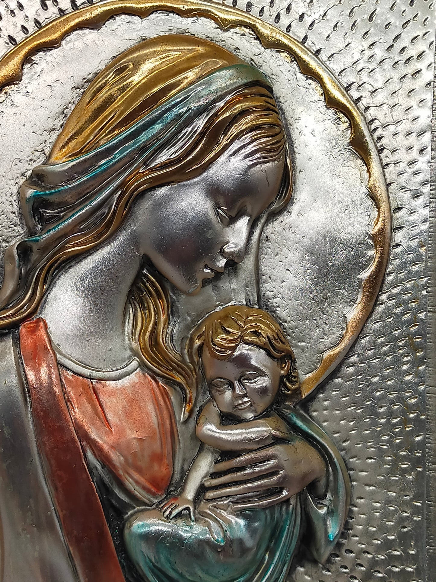 Exklusives 925er Silberrelief Madonna mit Kind – Edler Holzrahmen