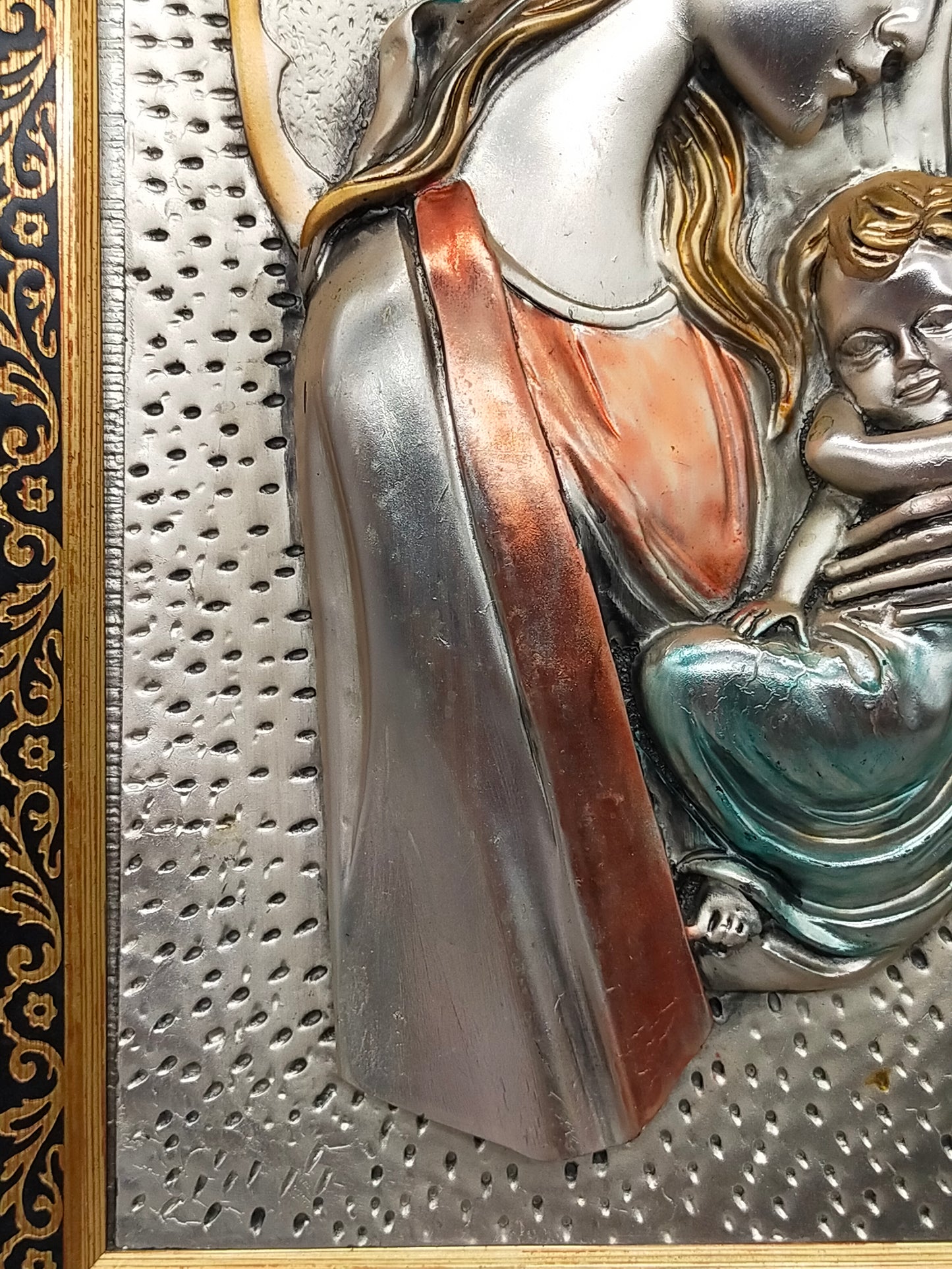 Exklusives 925er Silberrelief Madonna mit Kind – Edler Holzrahmen