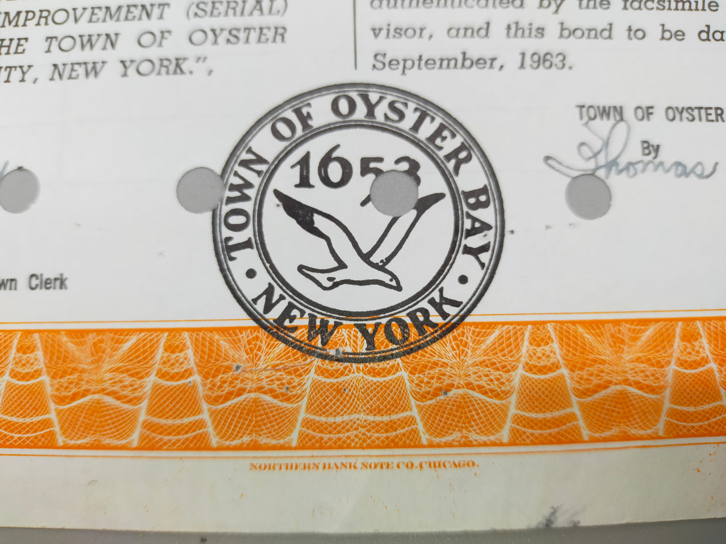 Historische Anleihe Town of Oyster Bay 1963 5K Dollar New York