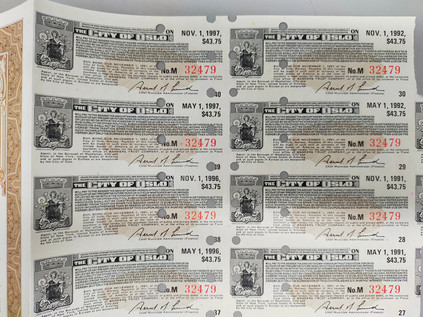 Historische Anleihe City of Oslo 1977 1K$ Bond Norwegen Scripophily