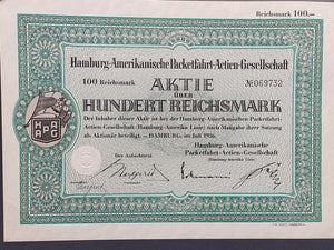 Historische HAPAG Aktie 100 Reichsmark Hamburg-Amerika Linie 1936