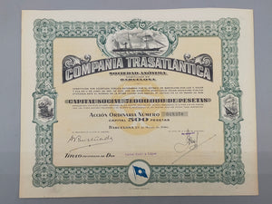 Historische Aktie Companía Trasatlantica Barcelona 1946
