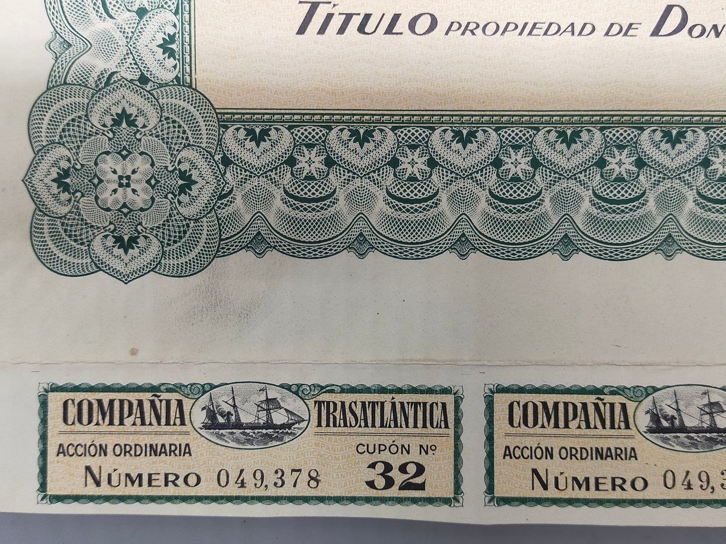 Historische Aktie Companía Trasatlantica Barcelona 1946