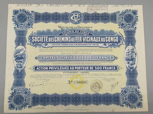 Historische Aktie 1934 Société des Chemins de Fer Vicinaux du Congo