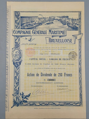 Historisches Antike Aktie Compagnie Générale Maritime Bruxelloise