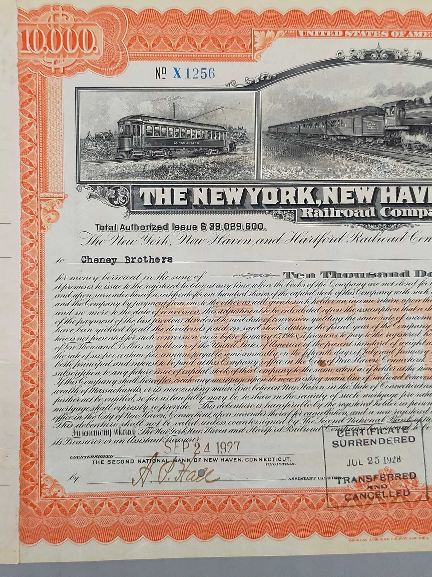 Historische Eisenbahn Anleihe 1927 – New York New Haven & Hartford