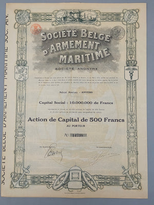 Historische Aktie Société Belge d'Armement Maritime Antwerpen 1920