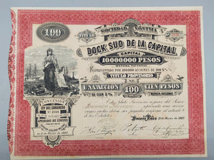 Seltene Argentinien Aktie "Dock Sud" 1889 Historisches Wertpapier