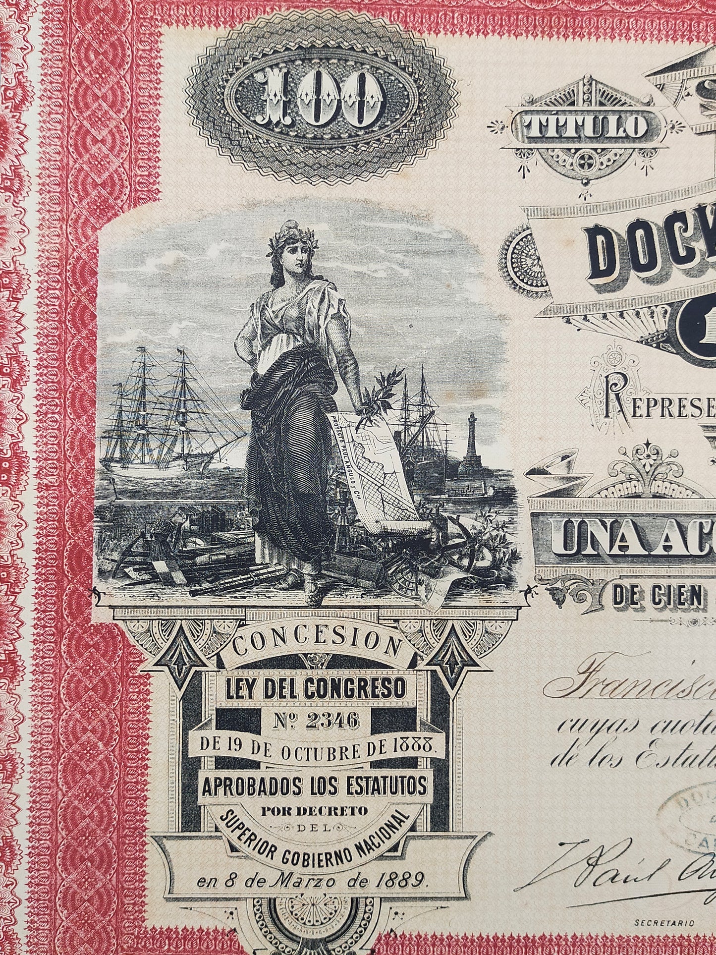 Seltene Argentinien Aktie "Dock Sud" 1889 Historisches Wertpapier