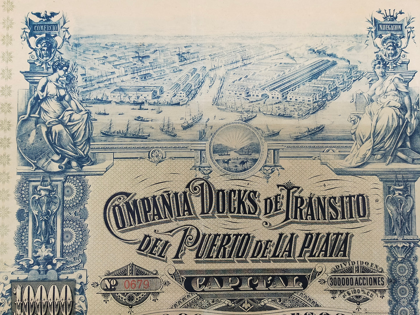 Historische Aktie 1889 Compania Docks de Transito del Puerto de La Plata