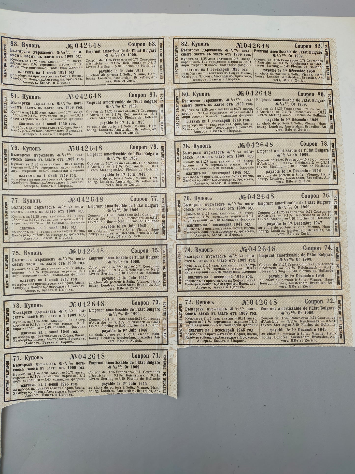 Historische Bulgarische Staatsanleihe 1909 500 Gold Francs Scripophily