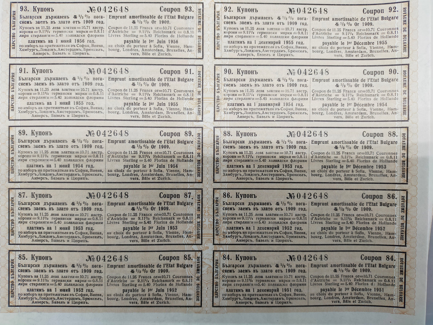 Historische Bulgarische Staatsanleihe 1909 500 Gold Francs Scripophily