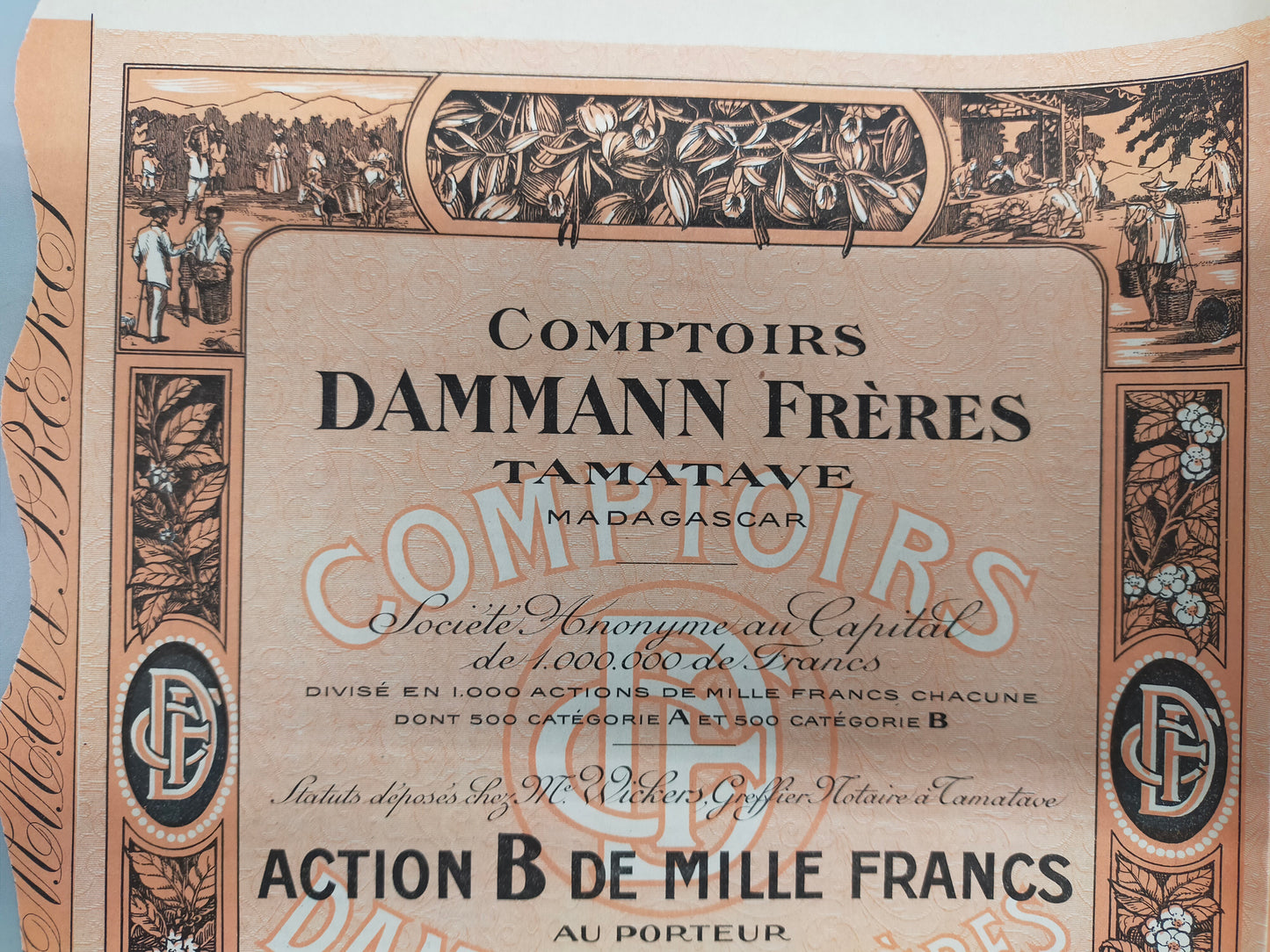 Historische Aktie Frères 1925 Comptoirs Tamatave Madagaskar
