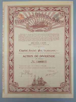 Historische Aktie Entreprises Maritimes Belges Antwerpen 1920