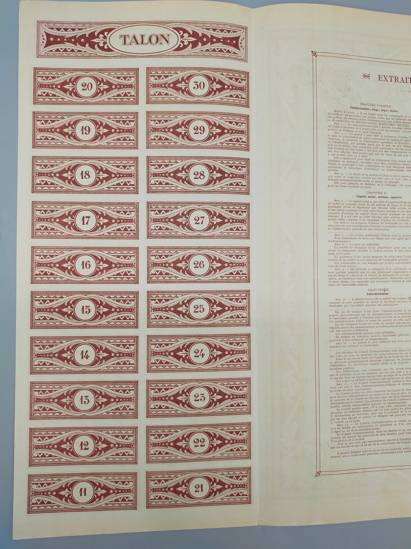 Historische Aktie Entreprises Maritimes Belges Antwerpen 1920