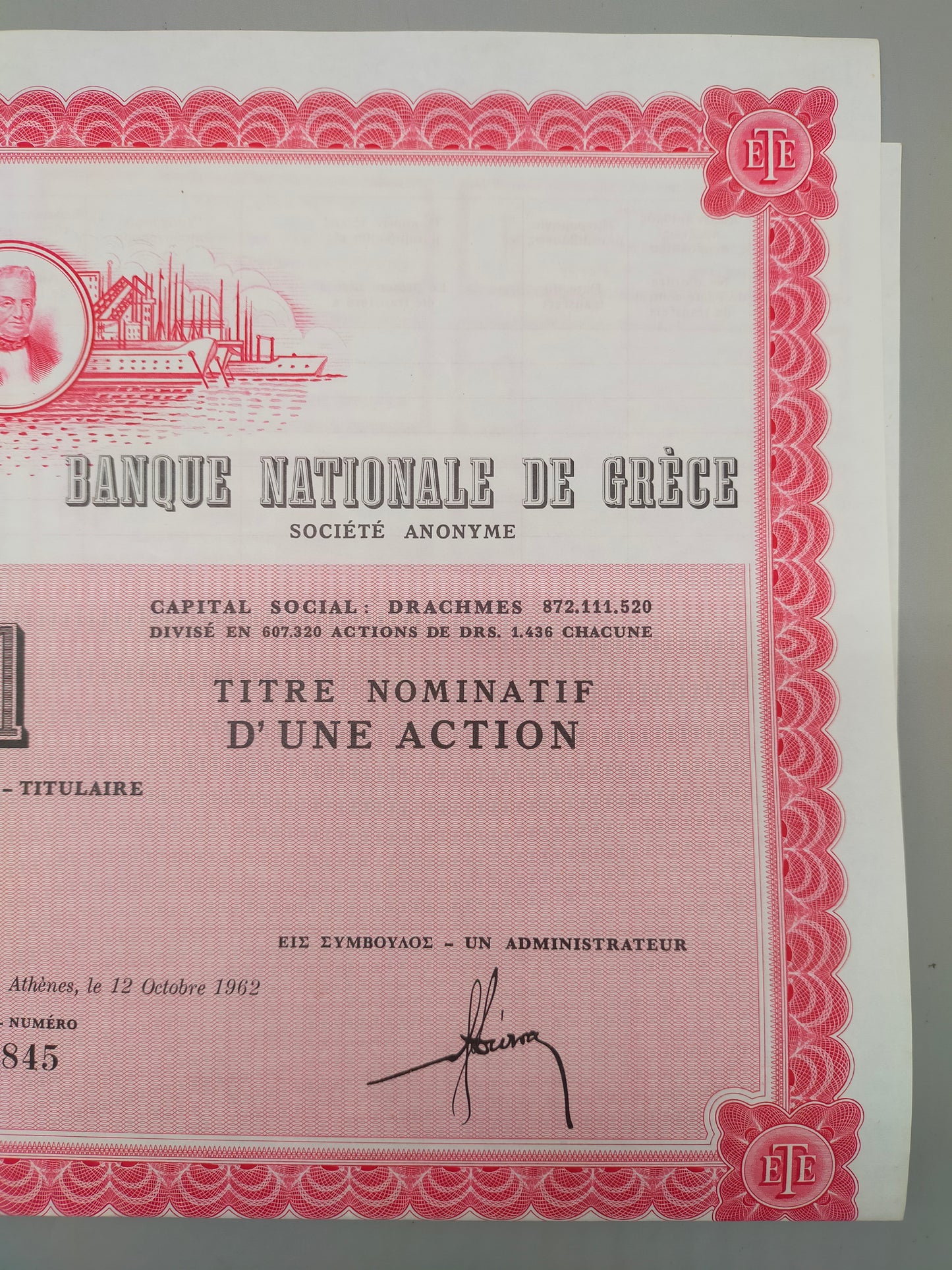 Historische Aktie Nationalbank von Griechenland 1962