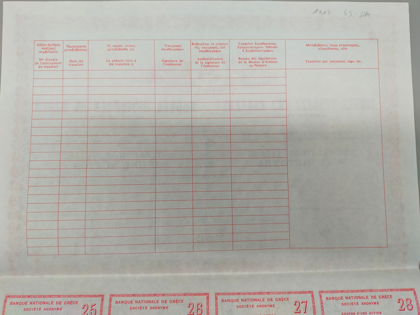 Historische Aktie Nationalbank von Griechenland 1962