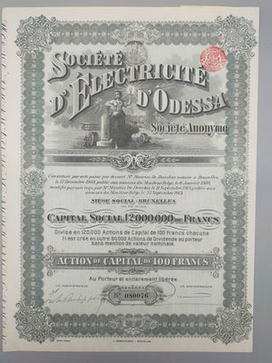 Antike Aktie Société d'Electricité d'Odessa Historisches Wertpapier 1909
