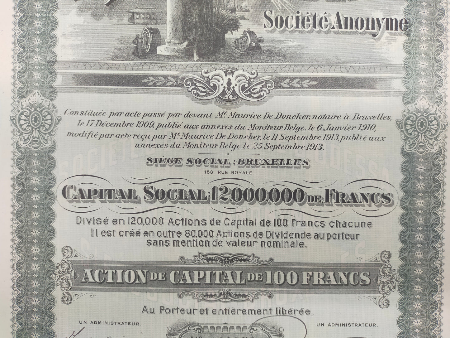Antike Aktie Société d'Electricité d'Odessa Historisches Wertpapier 1909