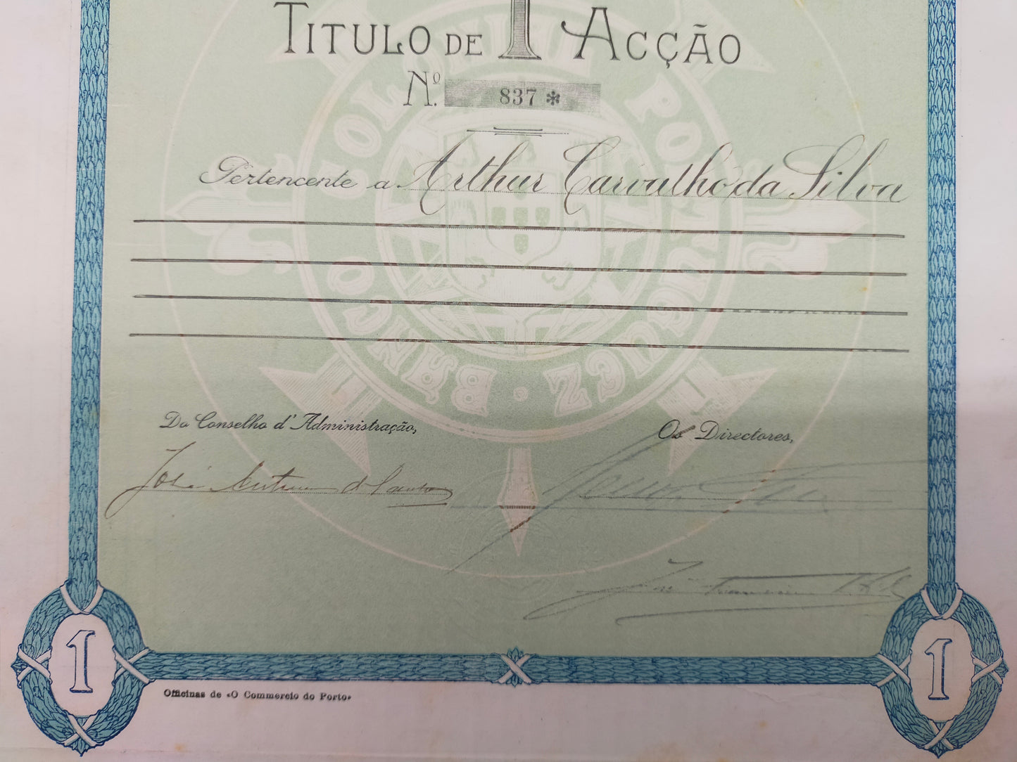 Historische Aktie Banco Colonial Portuguez Original von 1918