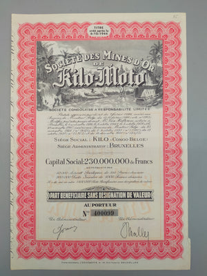 Historische Goldminen Aktie Kilo-Moto 1944