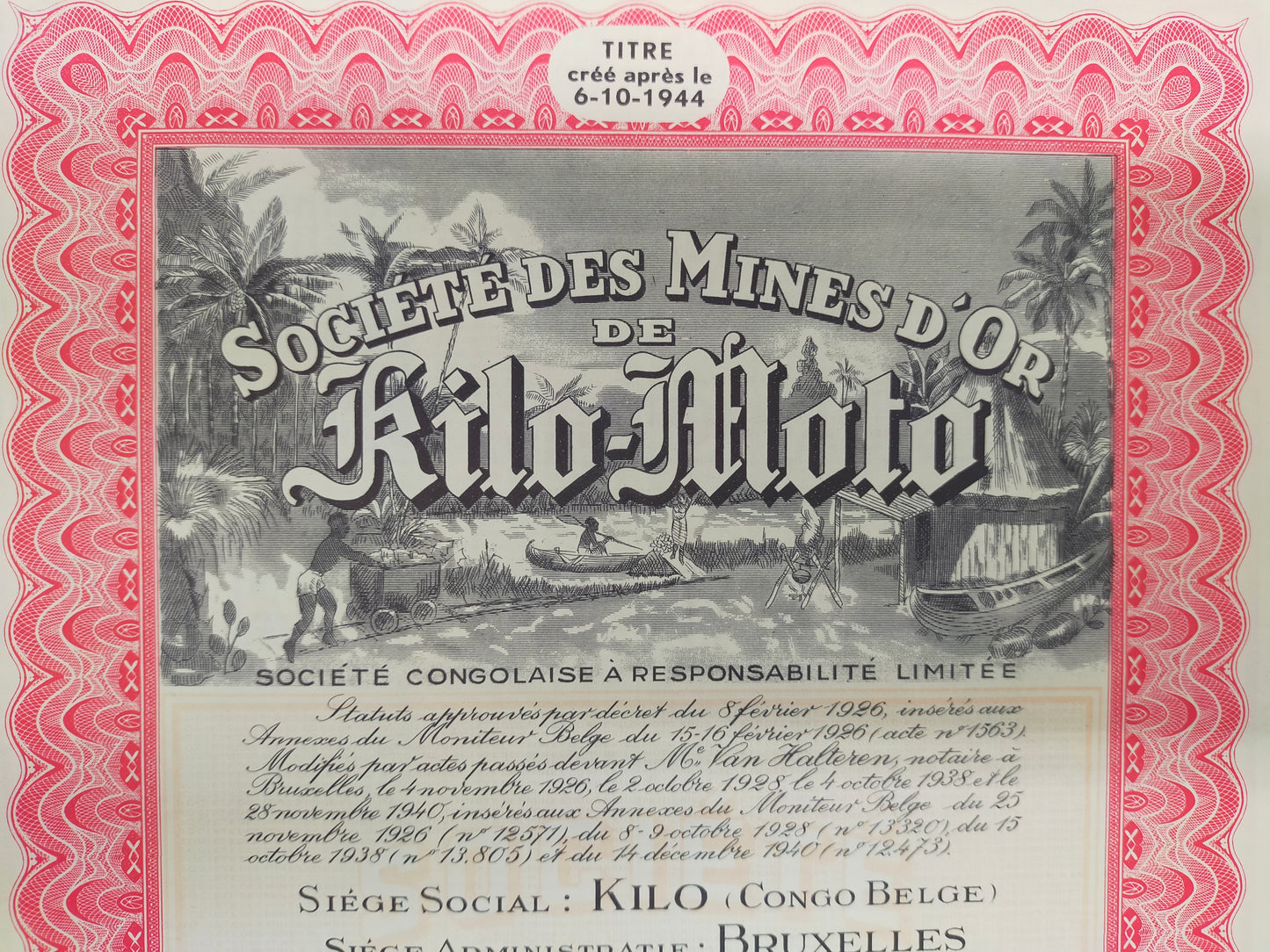 Historische Goldminen Aktie Kilo-Moto 1944