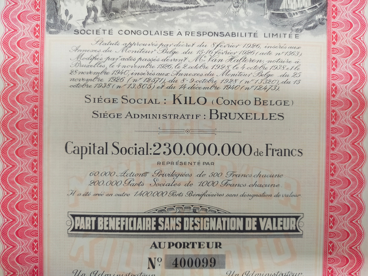 Historische Goldminen Aktie Kilo-Moto 1944