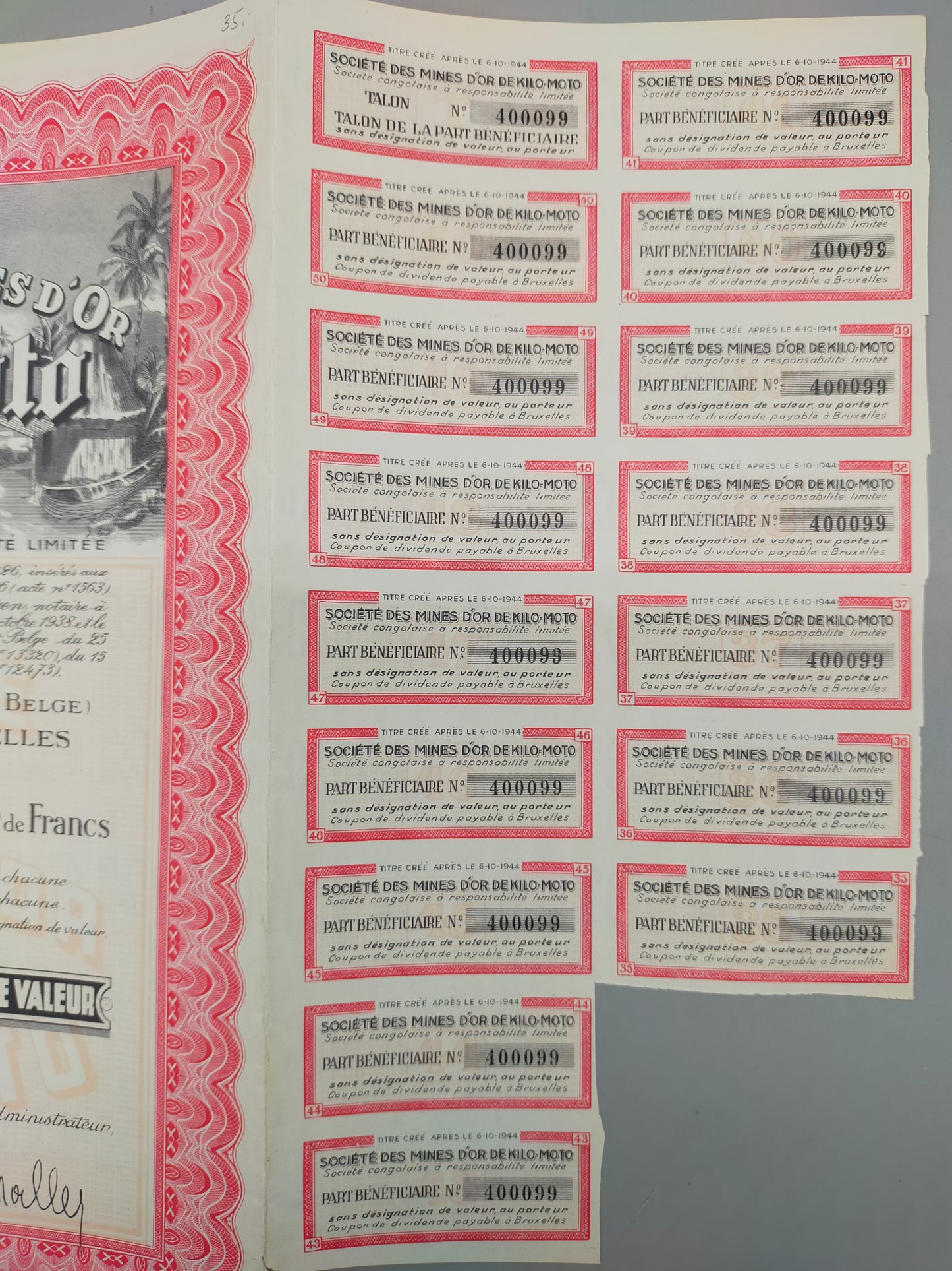 Historische Goldminen Aktie Kilo-Moto 1944