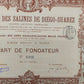 Historische Gründeraktie Société des Salines de Diego Suarez Paris 1895