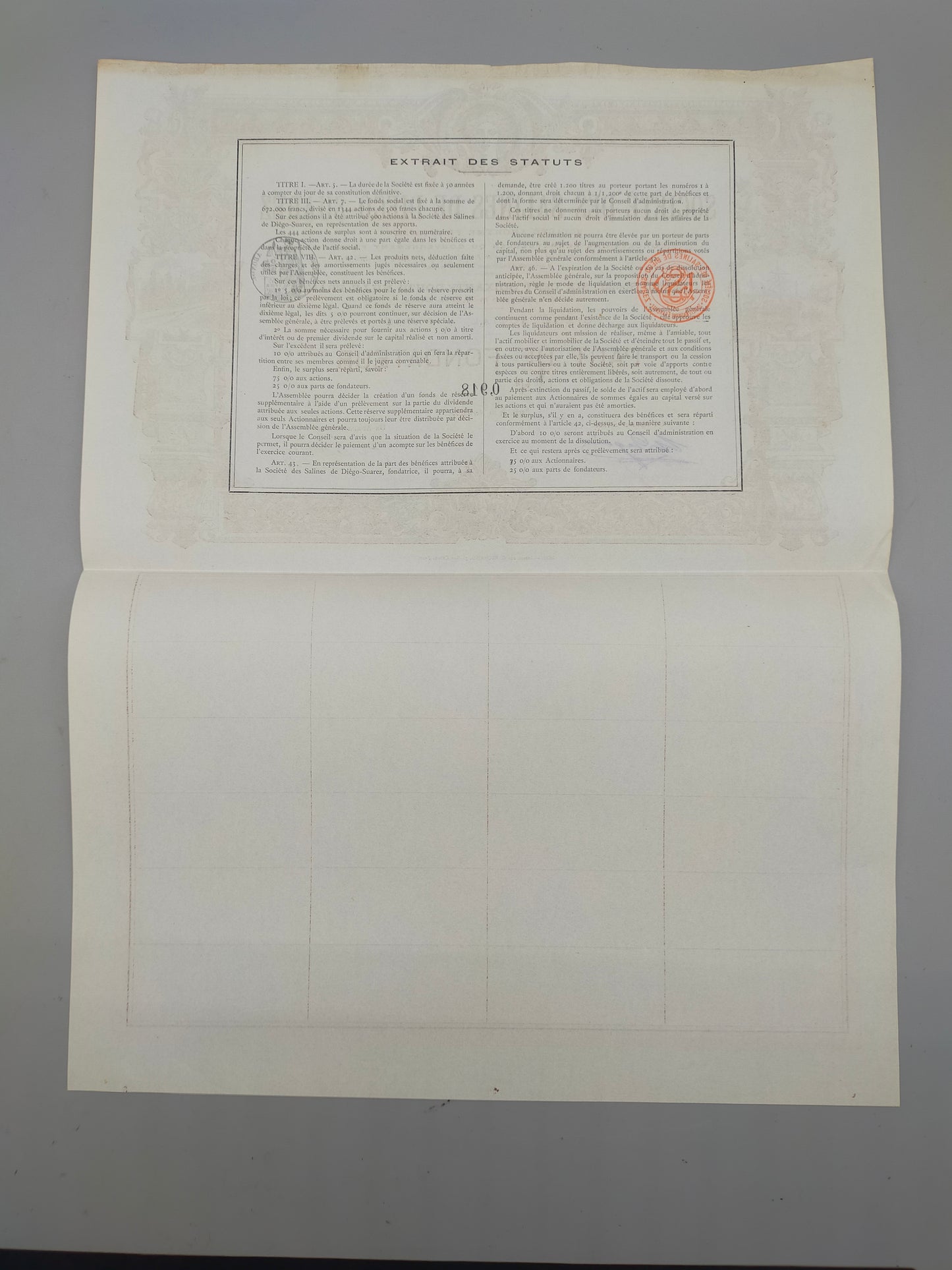 Historische Gründeraktie Société des Salines de Diego Suarez Paris 1895