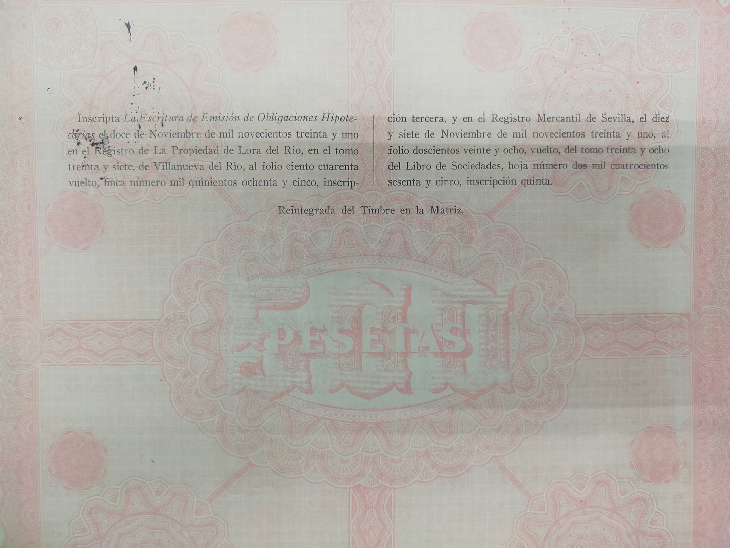 Historische Bética Obligación  500 Pesetas Sociedad Anónima (1931)