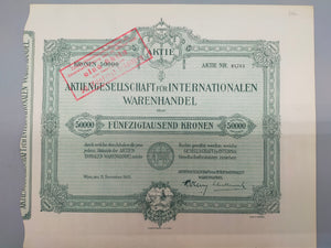 Historische Aktie 1921 Aktiengesellschaft für Internationalen Warenhandel
