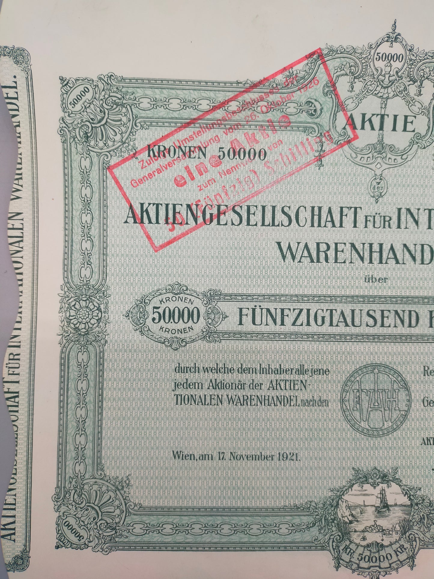 Historische Aktie 1921 Aktiengesellschaft für Internationalen Warenhandel