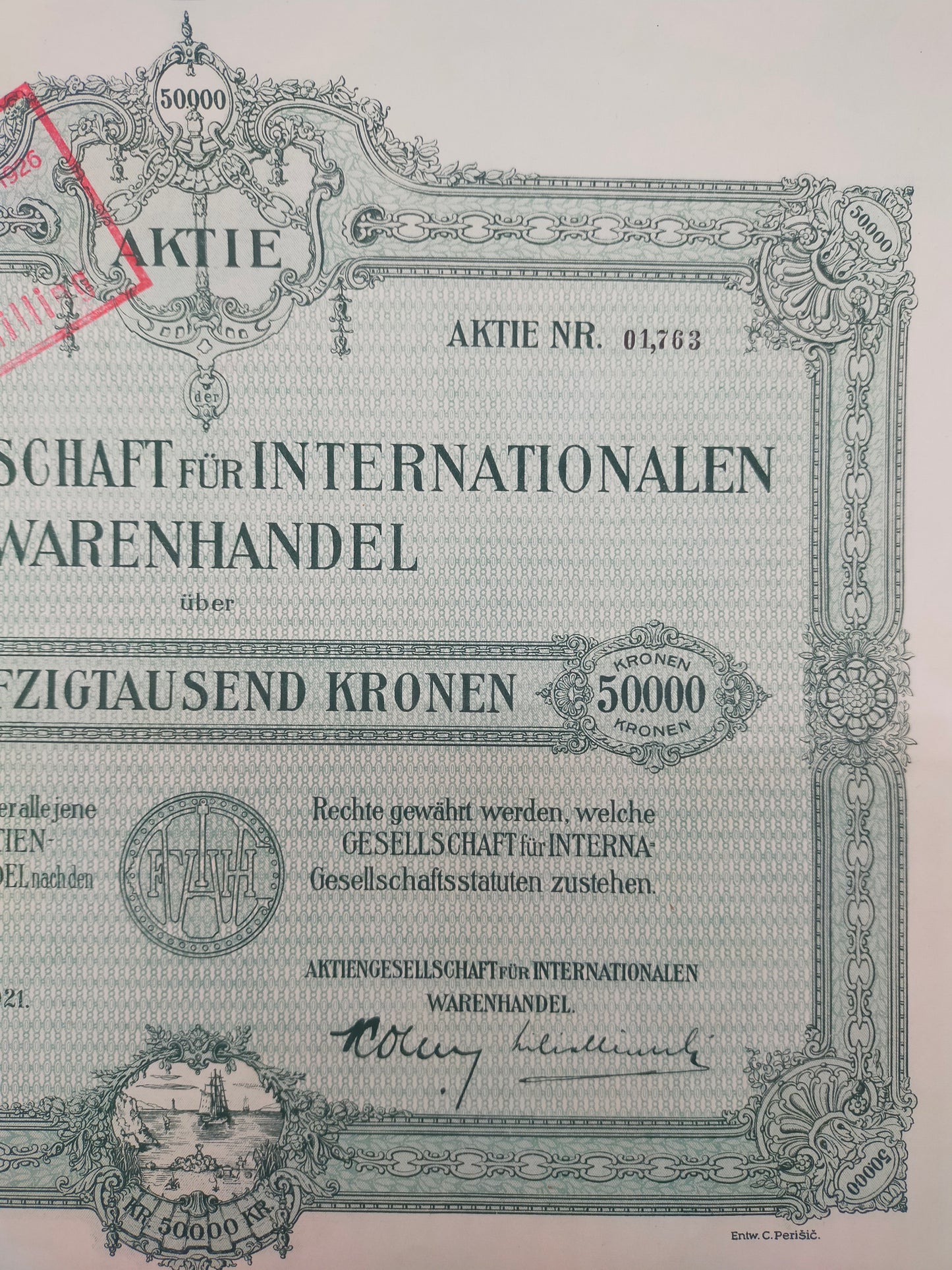 Historische Aktie 1921 Aktiengesellschaft für Internationalen Warenhandel