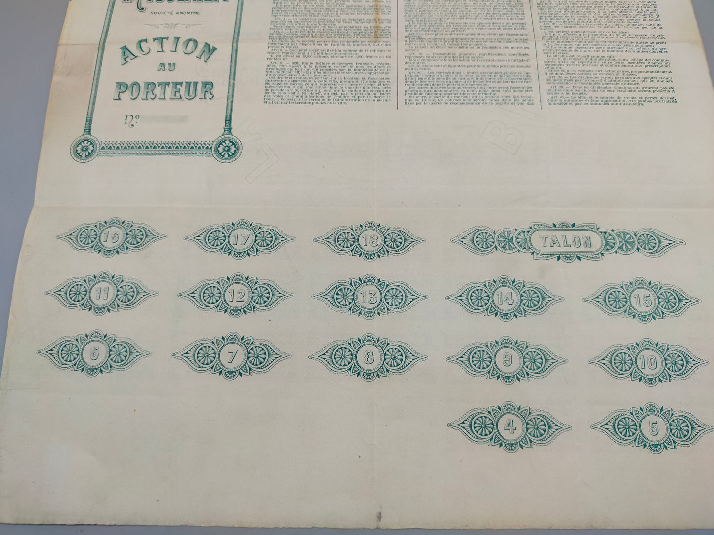 Historische Nicolaieff Aktienurkunde Chantiers Navals & Fonderies 1895
