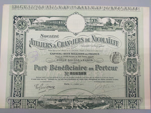 Historische Aktie der Ateliers & Chantiers de Nicolaïeff Paris 1911