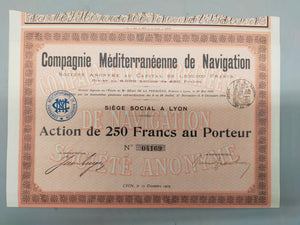 Historische Aktie Compagnie Méditerranéenne de Navigation 1905 Lyon