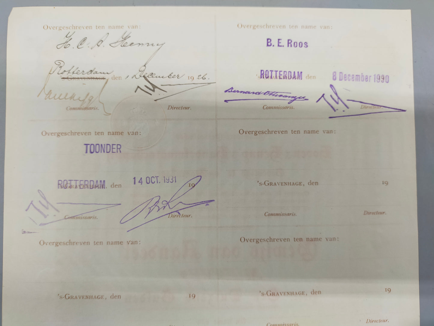 Antike Aktie Hoven & Hennys Handelmaatschappij 1000 Gulden 1916