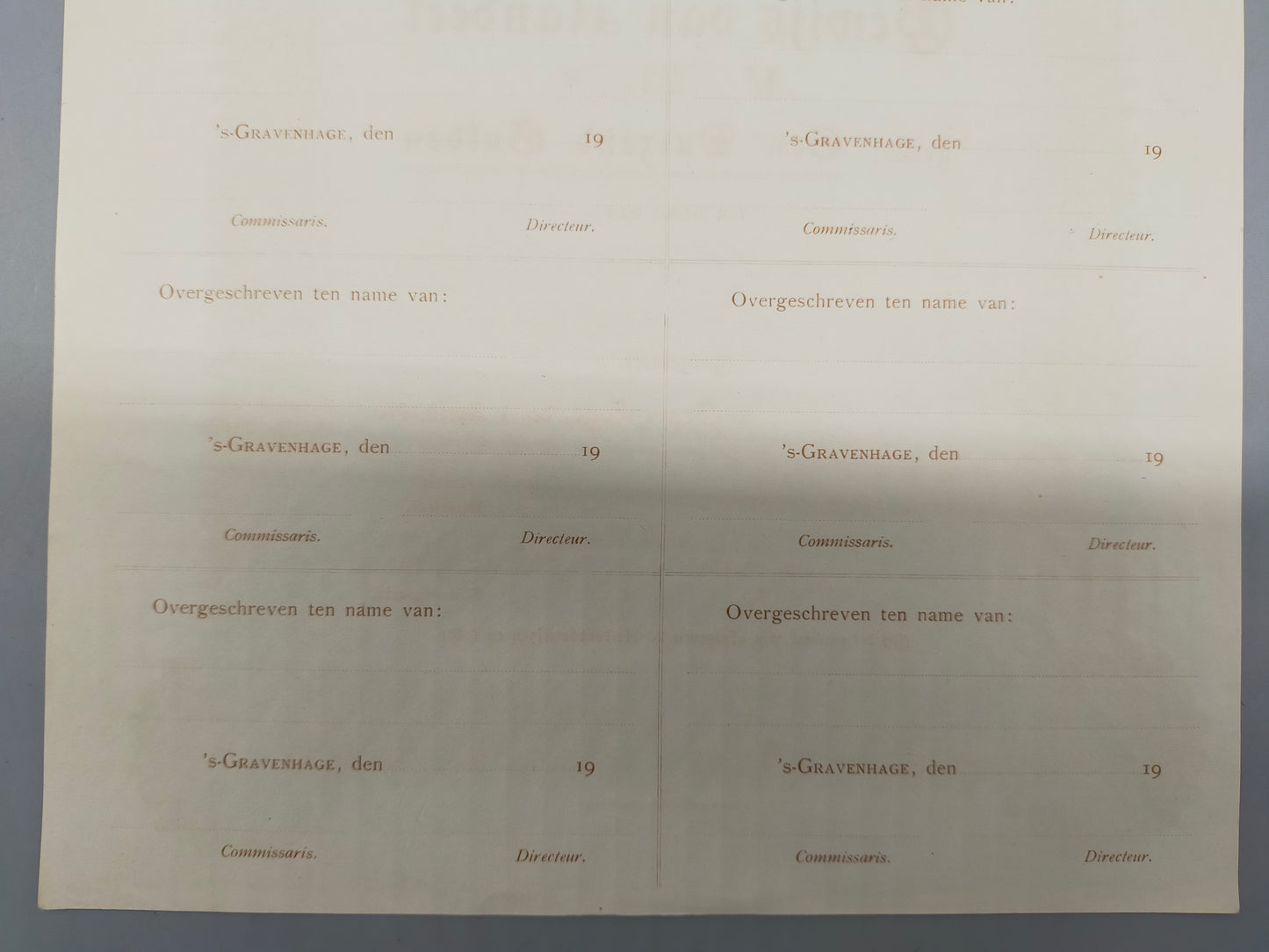 Antike Aktie Hoven & Hennys Handelmaatschappij 1000 Gulden 1916