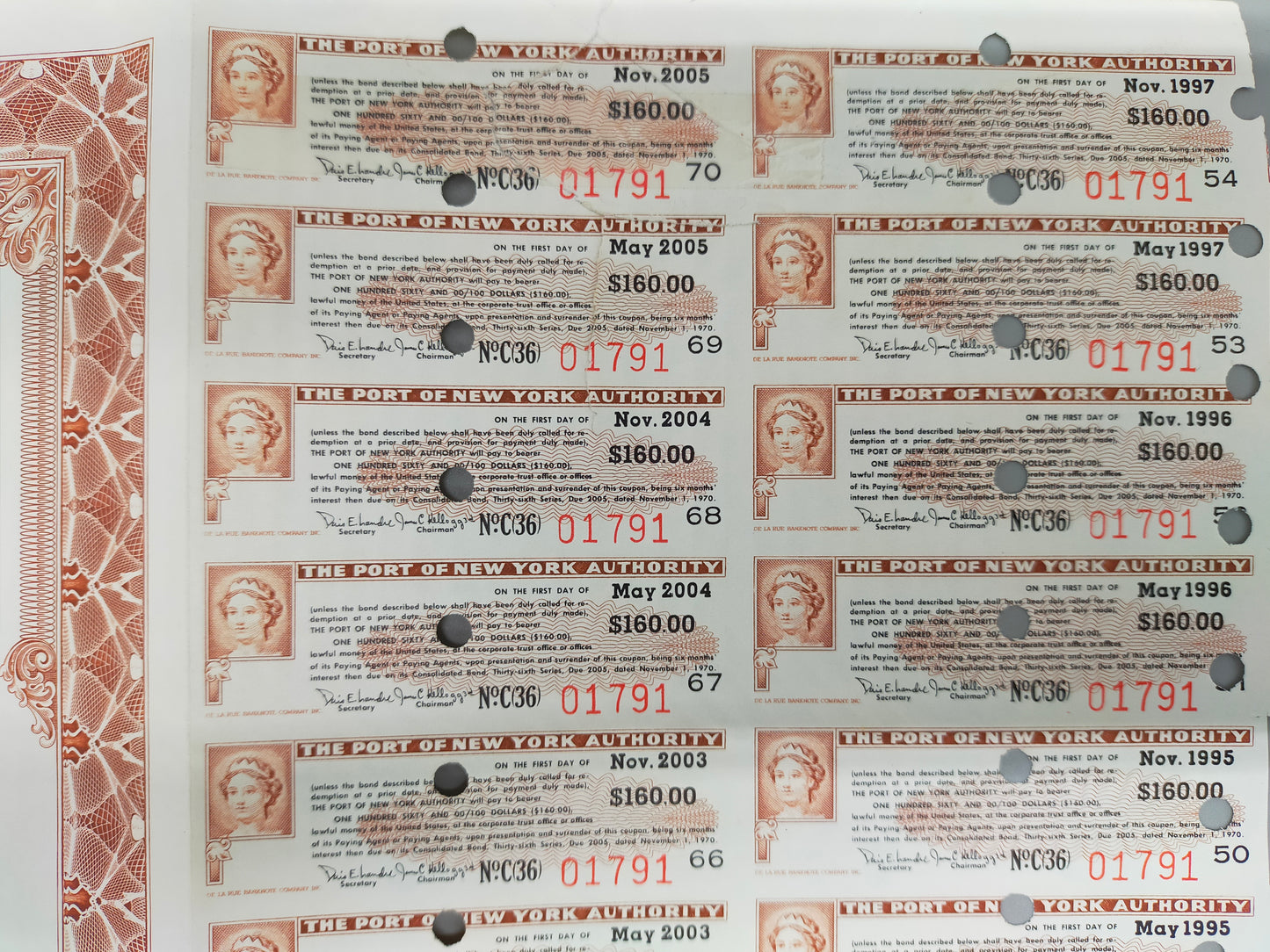 Historische Anleihe der Port of New York Authority 5000$ von 1970