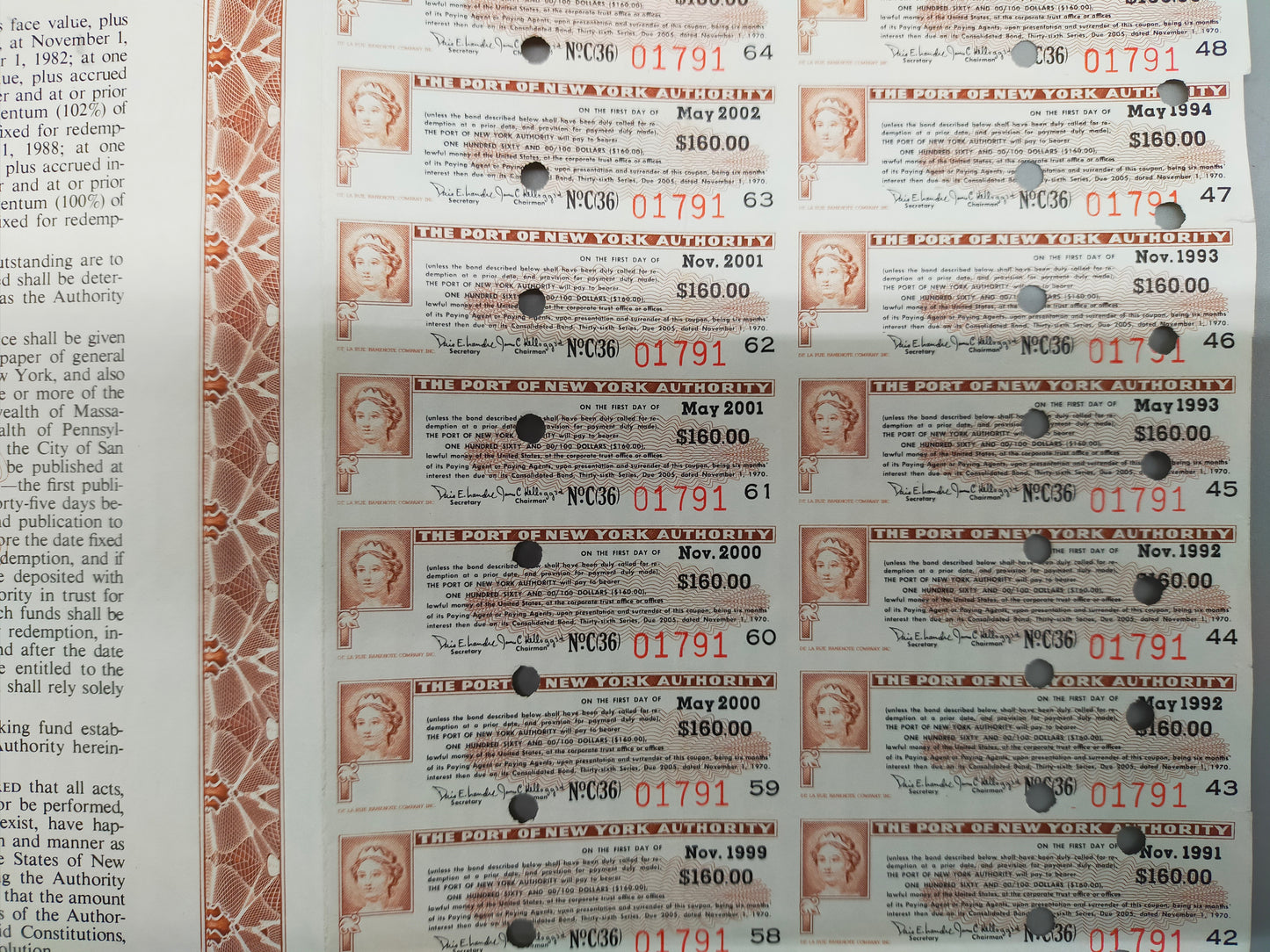 Historische Anleihe der Port of New York Authority 5000$ von 1970