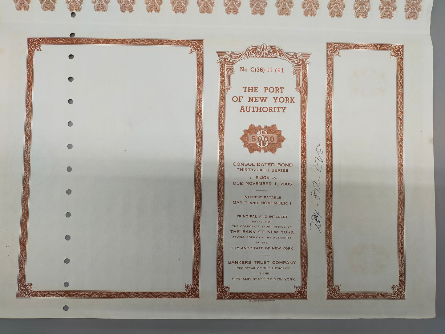 Historische Anleihe der Port of New York Authority 5000$ von 1970