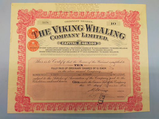 Historische Aktienanleihe: The Viking Whaling Company Limited (1933)