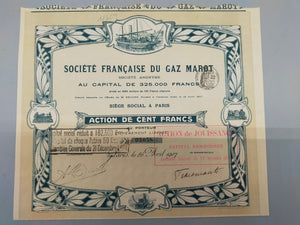Historische Aktie 1907 Société Française du Gaz Marot Rarität für Sammler