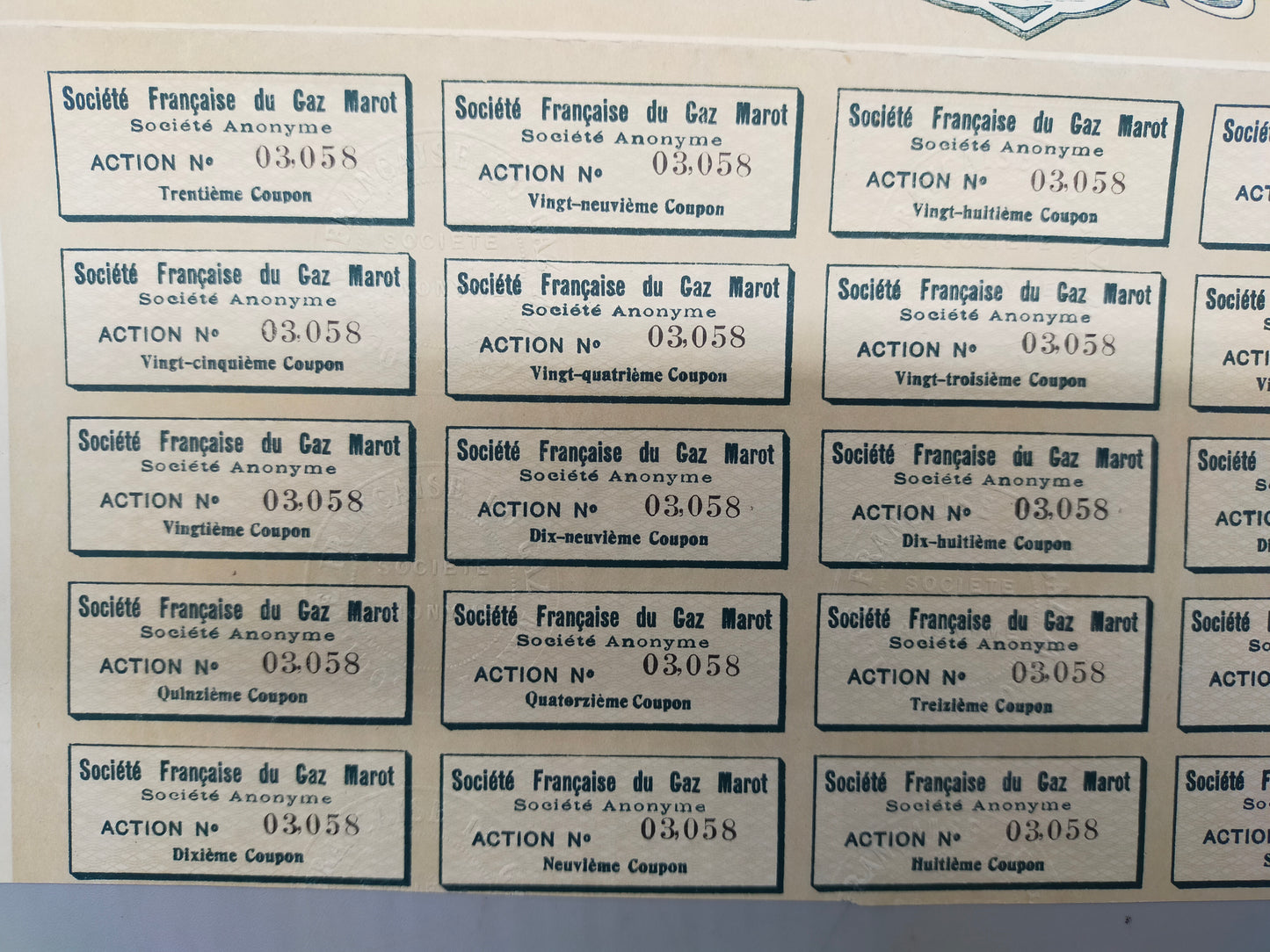 Historische Aktie 1907 Société Française du Gaz Marot Rarität für Sammler