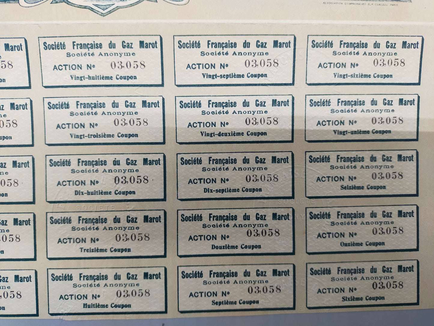 Historische Aktie 1907 Société Française du Gaz Marot Rarität für Sammler