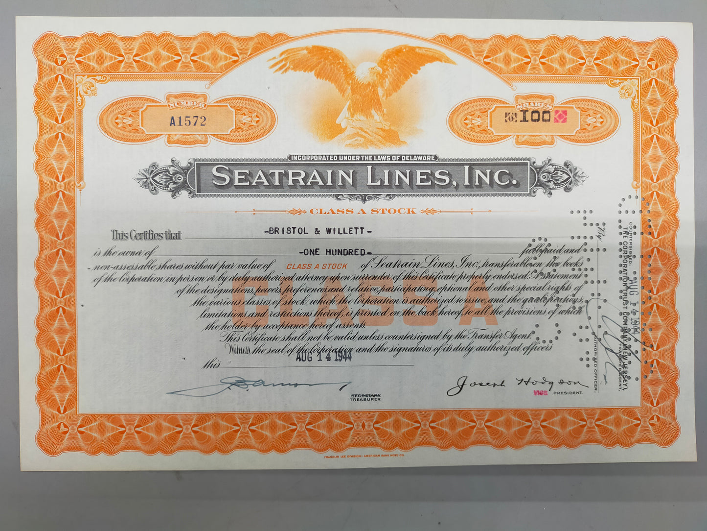 Historische Aktie Seatrain Lines Inc. 1944