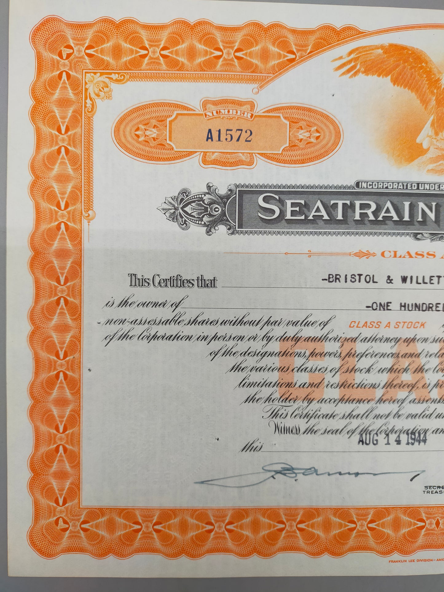 Historische Aktie Seatrain Lines Inc. 1944